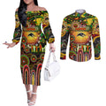 Personalised NAIDOC Week 2025 Panthers Rugby Couples Matching Off The Shoulder Long Sleeve Dress and Long Sleeve Button Shirt Aboriginal Dot Painting