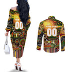 Personalised NAIDOC Week 2025 Panthers Rugby Couples Matching Off The Shoulder Long Sleeve Dress and Long Sleeve Button Shirt Aboriginal Dot Painting