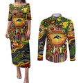 Personalised NAIDOC Week 2025 Panthers Rugby Couples Matching Puletasi and Long Sleeve Button Shirt Aboriginal Dot Painting