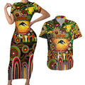 Personalised NAIDOC Week 2025 Panthers Rugby Couples Matching Short Sleeve Bodycon Dress and Hawaiian Shirt Aboriginal Dot Painting