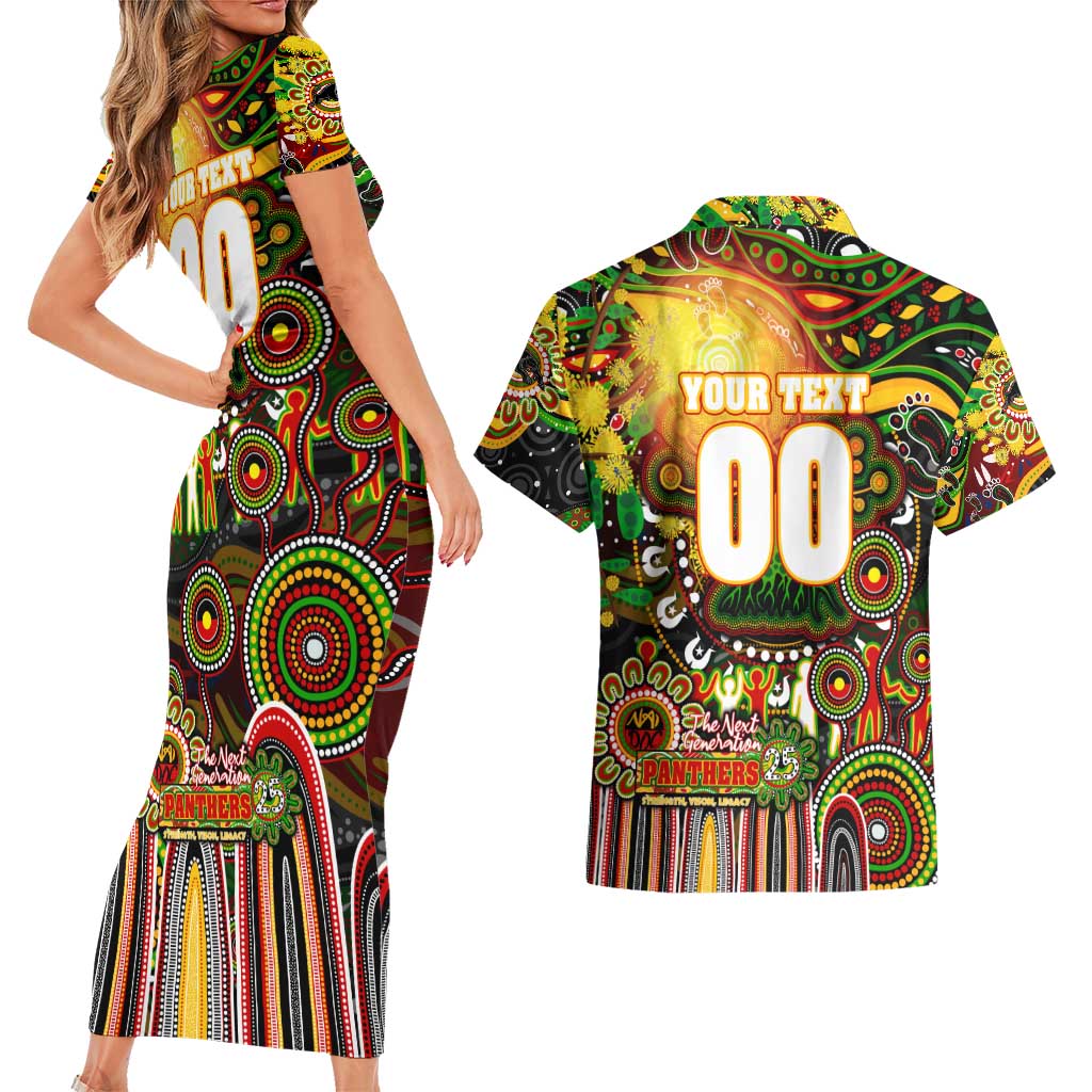 Personalised NAIDOC Week 2025 Panthers Rugby Couples Matching Short Sleeve Bodycon Dress and Hawaiian Shirt Aboriginal Dot Painting