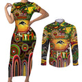 Personalised NAIDOC Week 2025 Panthers Rugby Couples Matching Short Sleeve Bodycon Dress and Long Sleeve Button Shirt Aboriginal Dot Painting