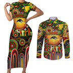 Personalised NAIDOC Week 2025 Panthers Rugby Couples Matching Short Sleeve Bodycon Dress and Long Sleeve Button Shirt Aboriginal Dot Painting