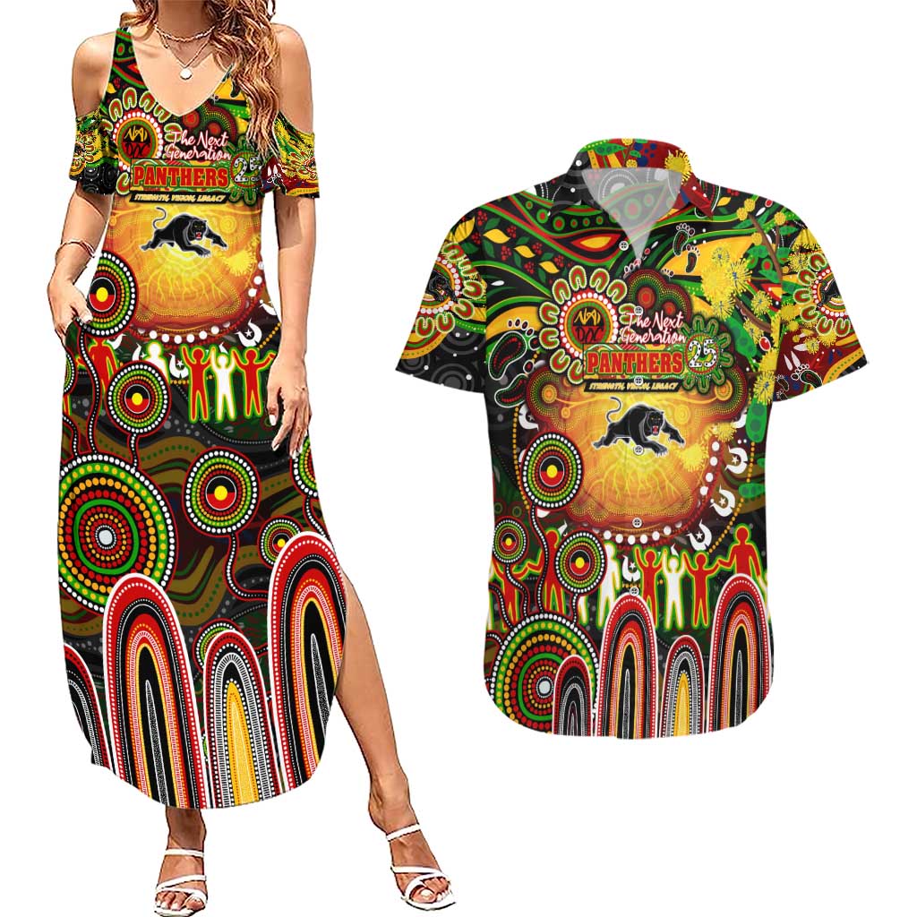 Personalised NAIDOC Week 2025 Panthers Rugby Couples Matching Summer Maxi Dress and Hawaiian Shirt Aboriginal Dot Painting