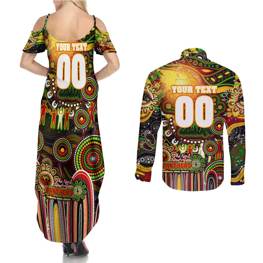 Personalised NAIDOC Week 2025 Panthers Rugby Couples Matching Summer Maxi Dress and Long Sleeve Button Shirt Aboriginal Dot Painting