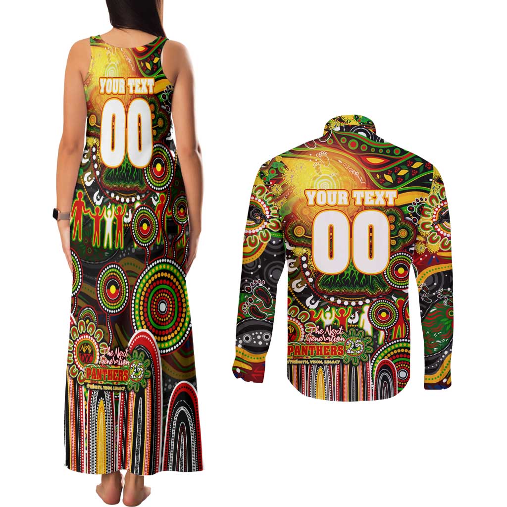 Personalised NAIDOC Week 2025 Panthers Rugby Couples Matching Tank Maxi Dress and Long Sleeve Button Shirt Aboriginal Dot Painting