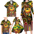 Personalised NAIDOC Week 2025 Panthers Rugby Family Matching Long Sleeve Bodycon Dress and Hawaiian Shirt Aboriginal Dot Painting