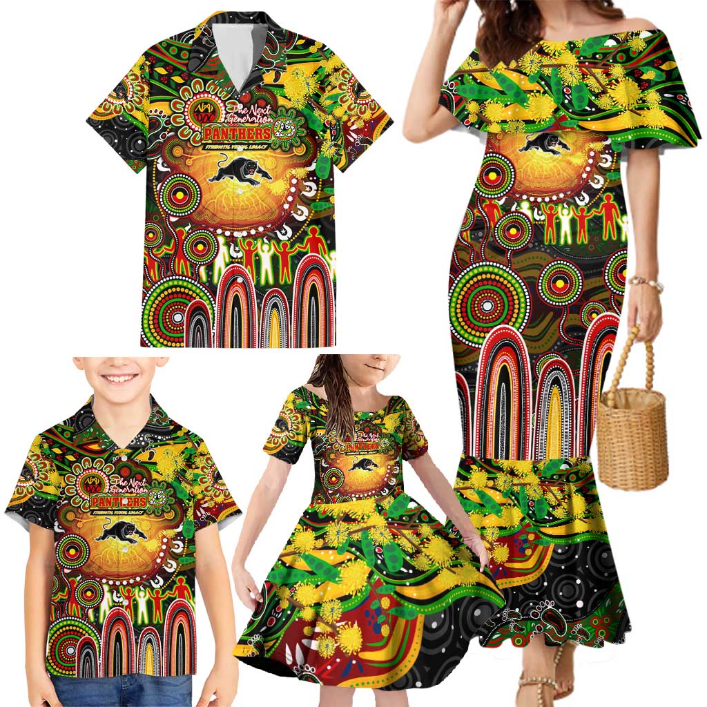 Personalised NAIDOC Week 2025 Panthers Rugby Family Matching Mermaid Dress and Hawaiian Shirt Aboriginal Dot Painting