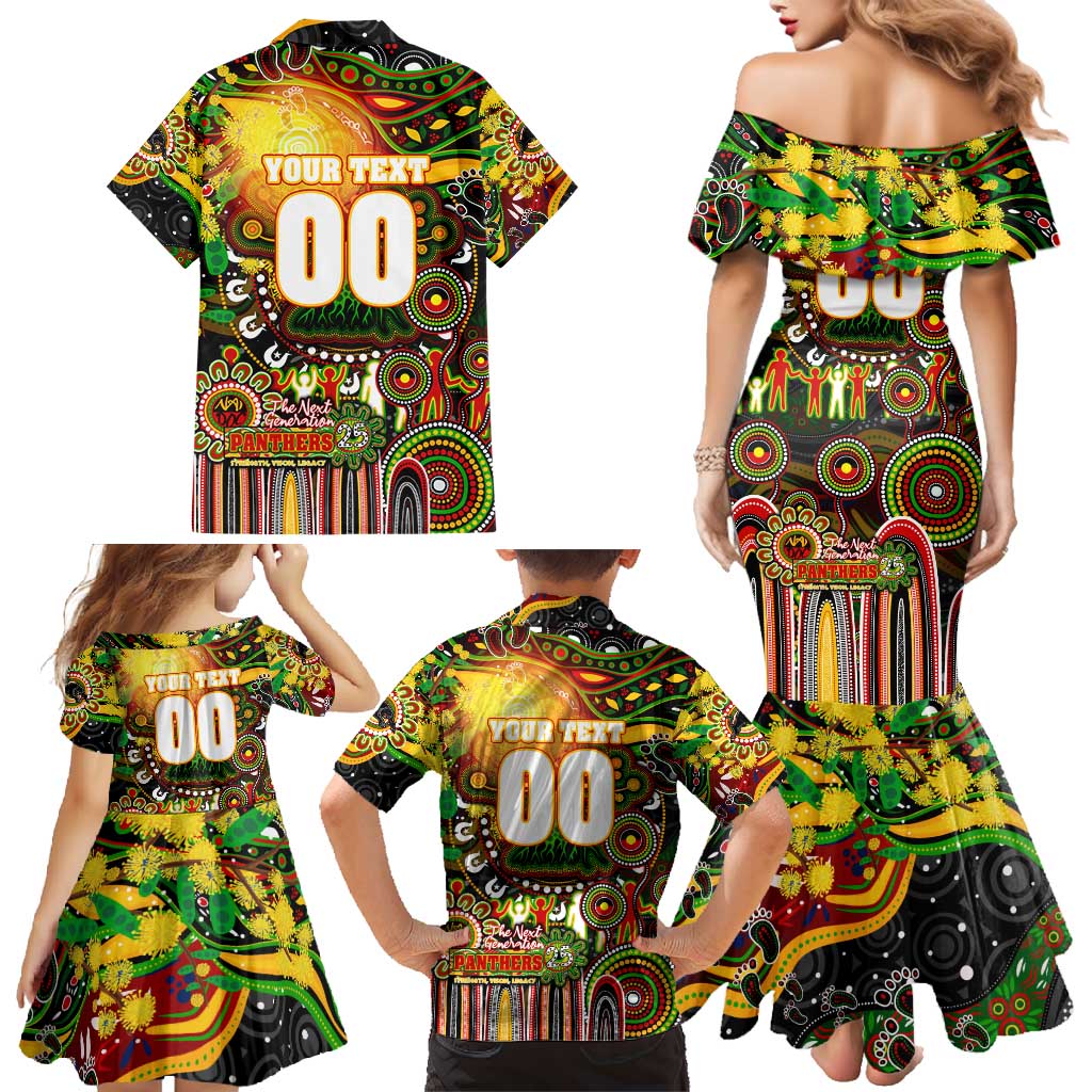 Personalised NAIDOC Week 2025 Panthers Rugby Family Matching Mermaid Dress and Hawaiian Shirt Aboriginal Dot Painting