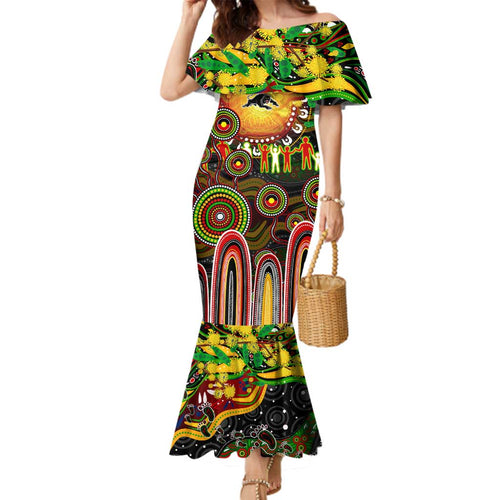 Personalised NAIDOC Week 2025 Panthers Rugby Family Matching Mermaid Dress and Hawaiian Shirt Aboriginal Dot Painting