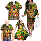 Personalised NAIDOC Week 2025 Panthers Rugby Family Matching Off The Shoulder Long Sleeve Dress and Hawaiian Shirt Aboriginal Dot Painting