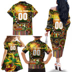 Personalised NAIDOC Week 2025 Panthers Rugby Family Matching Off The Shoulder Long Sleeve Dress and Hawaiian Shirt Aboriginal Dot Painting