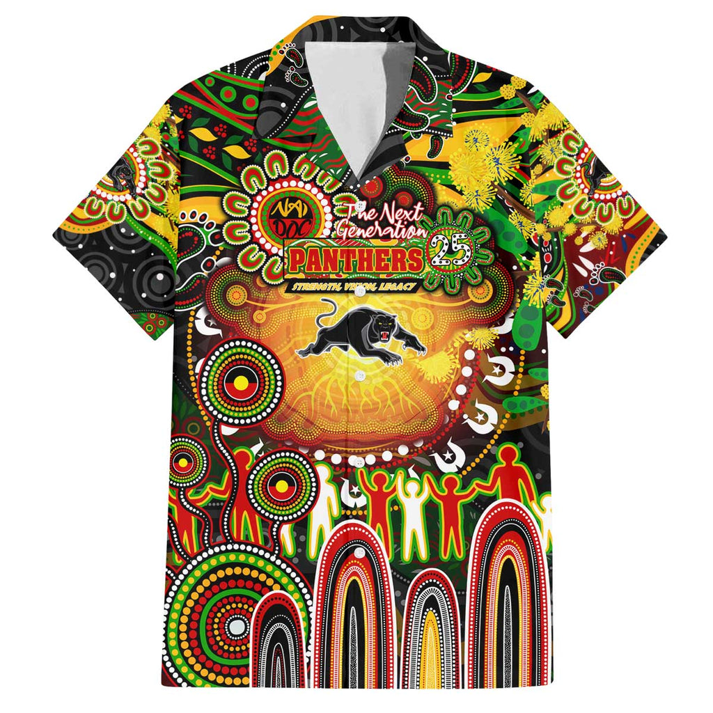 Personalised NAIDOC Week 2025 Panthers Rugby Family Matching Off The Shoulder Long Sleeve Dress and Hawaiian Shirt Aboriginal Dot Painting