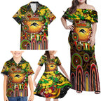 Personalised NAIDOC Week 2025 Panthers Rugby Family Matching Off Shoulder Maxi Dress and Hawaiian Shirt Aboriginal Dot Painting