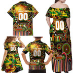 Personalised NAIDOC Week 2025 Panthers Rugby Family Matching Off Shoulder Maxi Dress and Hawaiian Shirt Aboriginal Dot Painting