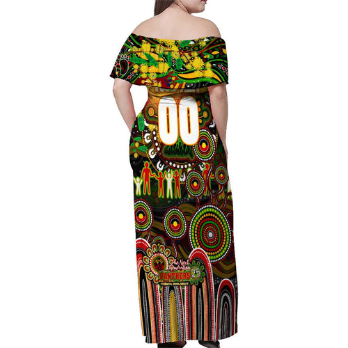 Personalised NAIDOC Week 2025 Panthers Rugby Family Matching Off Shoulder Maxi Dress and Hawaiian Shirt Aboriginal Dot Painting
