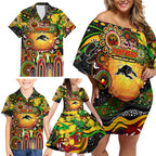 Personalised NAIDOC Week 2025 Panthers Rugby Family Matching Off Shoulder Short Dress and Hawaiian Shirt Aboriginal Dot Painting