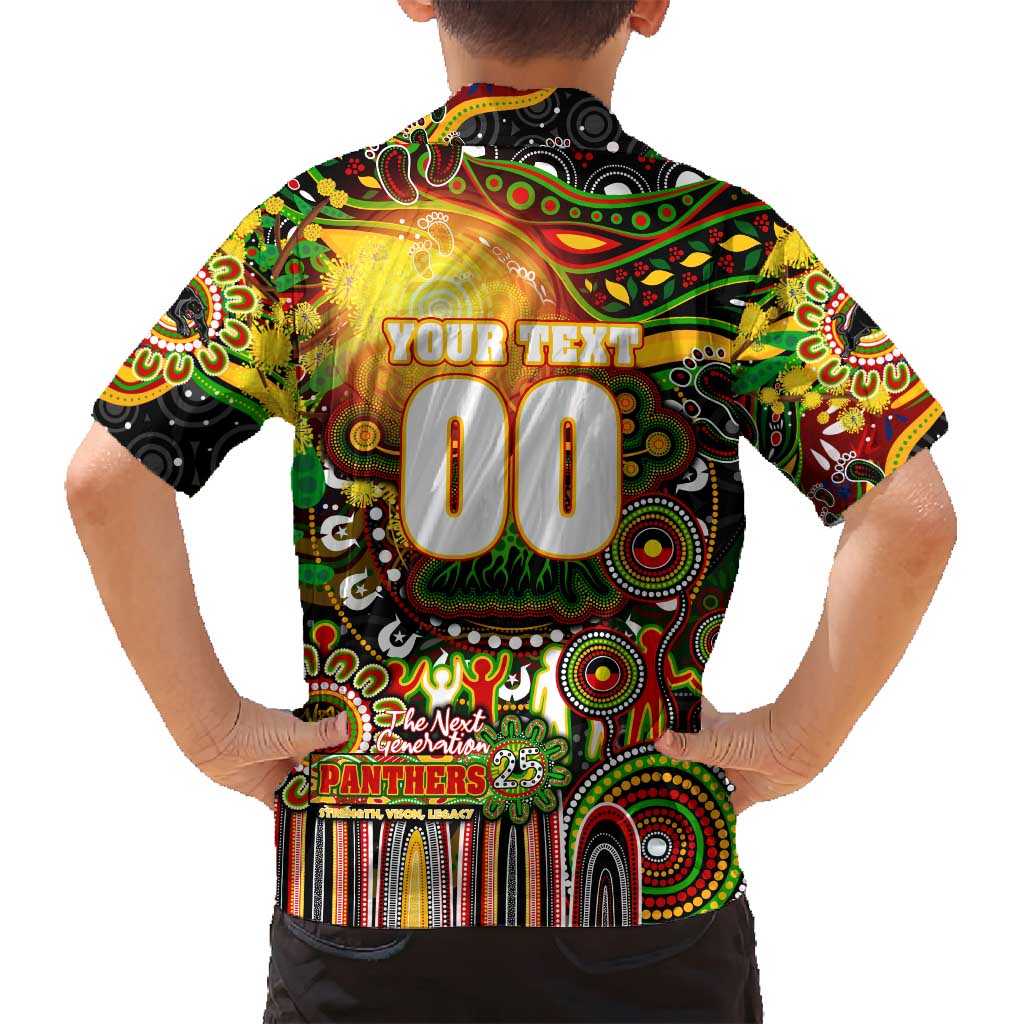 Personalised NAIDOC Week 2025 Panthers Rugby Family Matching Off Shoulder Short Dress and Hawaiian Shirt Aboriginal Dot Painting