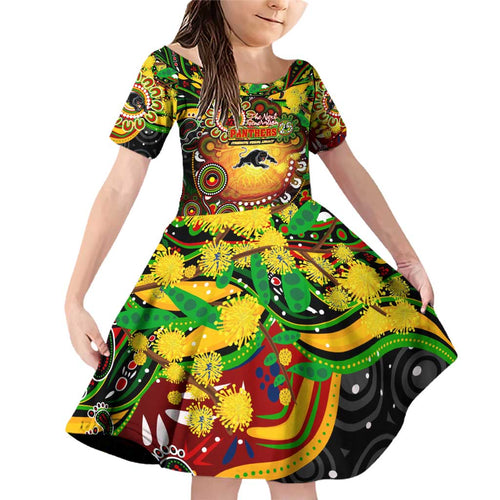 Personalised NAIDOC Week 2025 Panthers Rugby Family Matching Off Shoulder Short Dress and Hawaiian Shirt Aboriginal Dot Painting