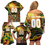 Personalised NAIDOC Week 2025 Panthers Rugby Family Matching Off Shoulder Short Dress and Hawaiian Shirt Aboriginal Dot Painting