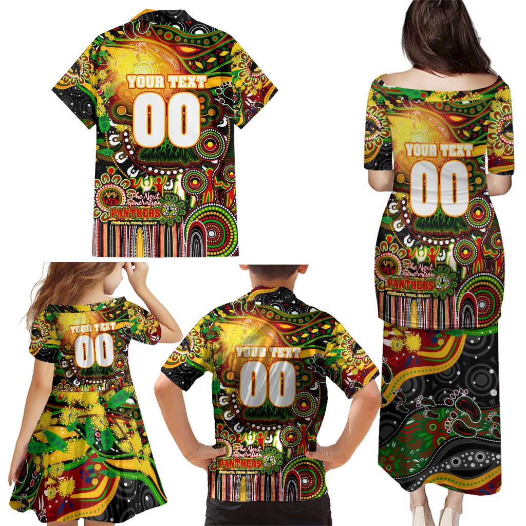 Personalised NAIDOC Week 2025 Panthers Rugby Family Matching Puletasi and Hawaiian Shirt Aboriginal Dot Painting