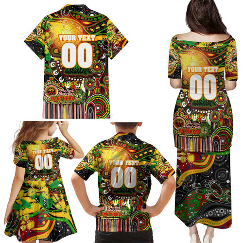Personalised NAIDOC Week 2025 Panthers Rugby Family Matching Puletasi and Hawaiian Shirt Aboriginal Dot Painting