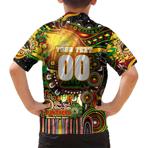 Personalised NAIDOC Week 2025 Panthers Rugby Family Matching Short Sleeve Bodycon Dress and Hawaiian Shirt Aboriginal Dot Painting