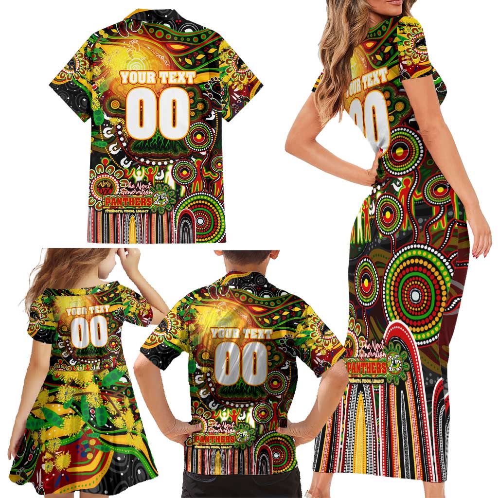 Personalised NAIDOC Week 2025 Panthers Rugby Family Matching Short Sleeve Bodycon Dress and Hawaiian Shirt Aboriginal Dot Painting