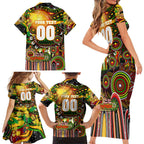 Personalised NAIDOC Week 2025 Panthers Rugby Family Matching Short Sleeve Bodycon Dress and Hawaiian Shirt Aboriginal Dot Painting