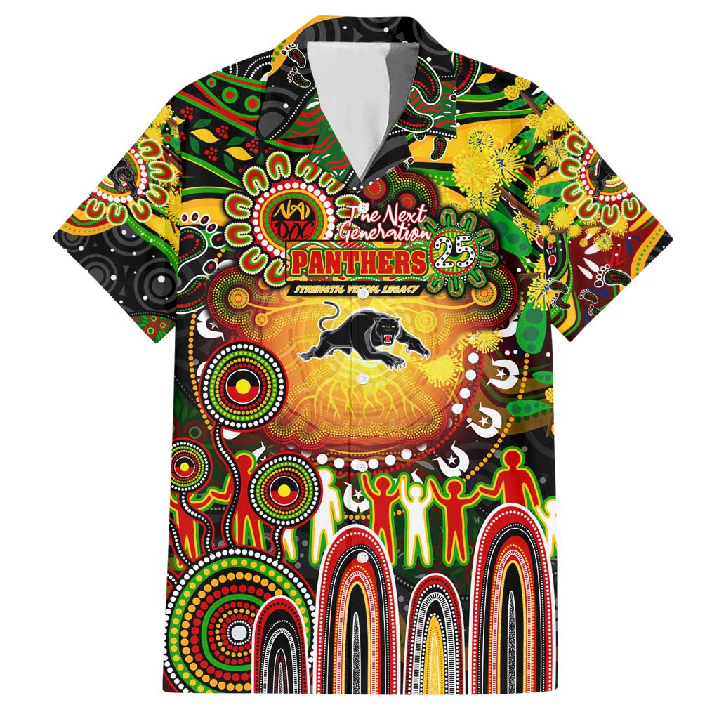 Personalised NAIDOC Week 2025 Panthers Rugby Family Matching Short Sleeve Bodycon Dress and Hawaiian Shirt Aboriginal Dot Painting