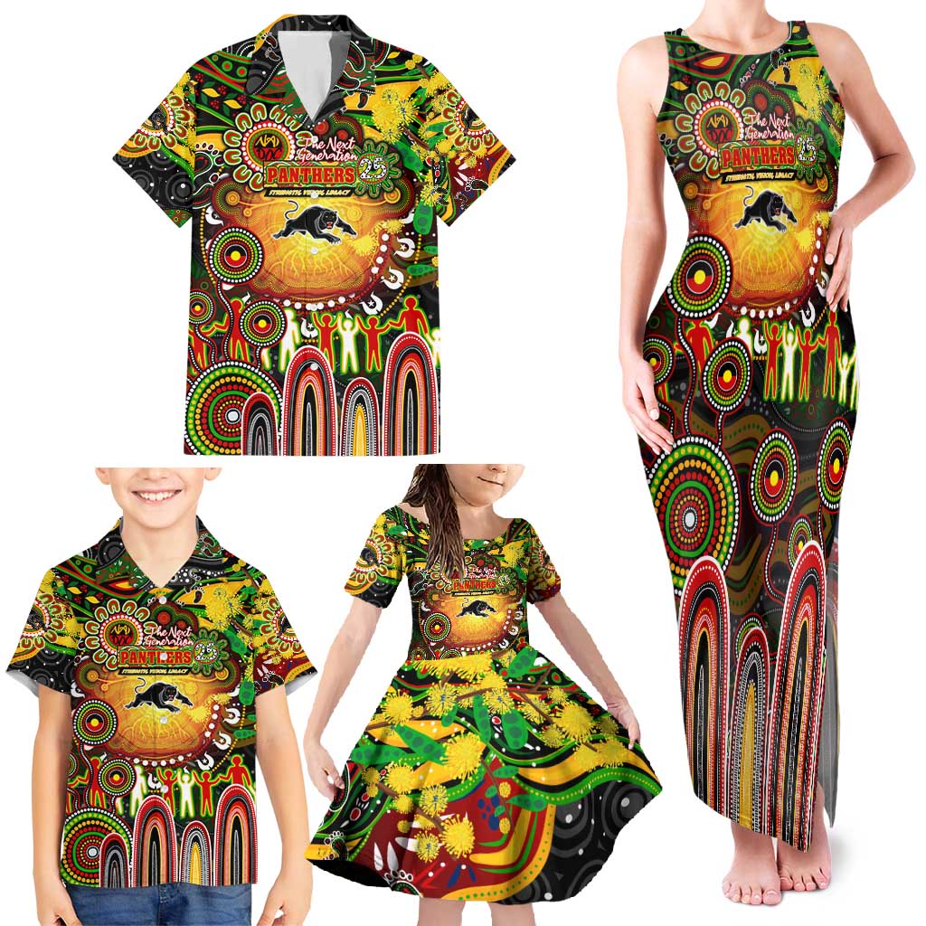 Personalised NAIDOC Week 2025 Panthers Rugby Family Matching Tank Maxi Dress and Hawaiian Shirt Aboriginal Dot Painting