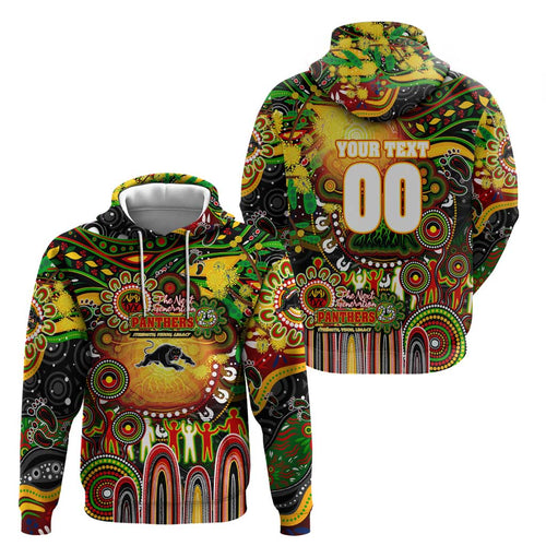 Personalised NAIDOC Week 2025 Panthers Rugby Hoodie Aboriginal Dot Painting