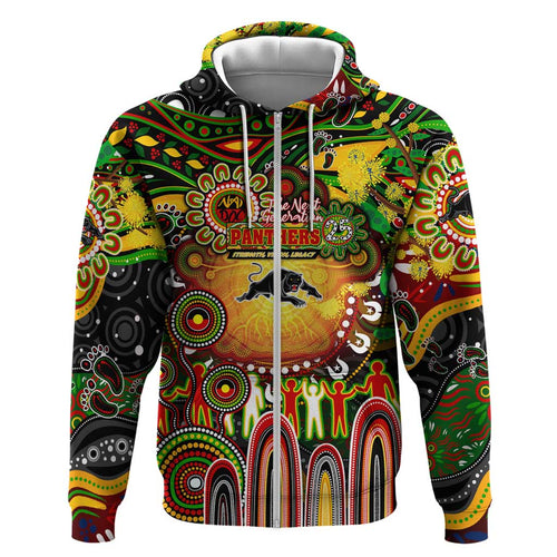 Personalised NAIDOC Week 2025 Panthers Rugby Hoodie Aboriginal Dot Painting