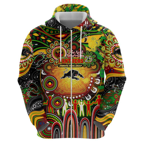 Personalised NAIDOC Week 2025 Panthers Rugby Hoodie Aboriginal Dot Painting