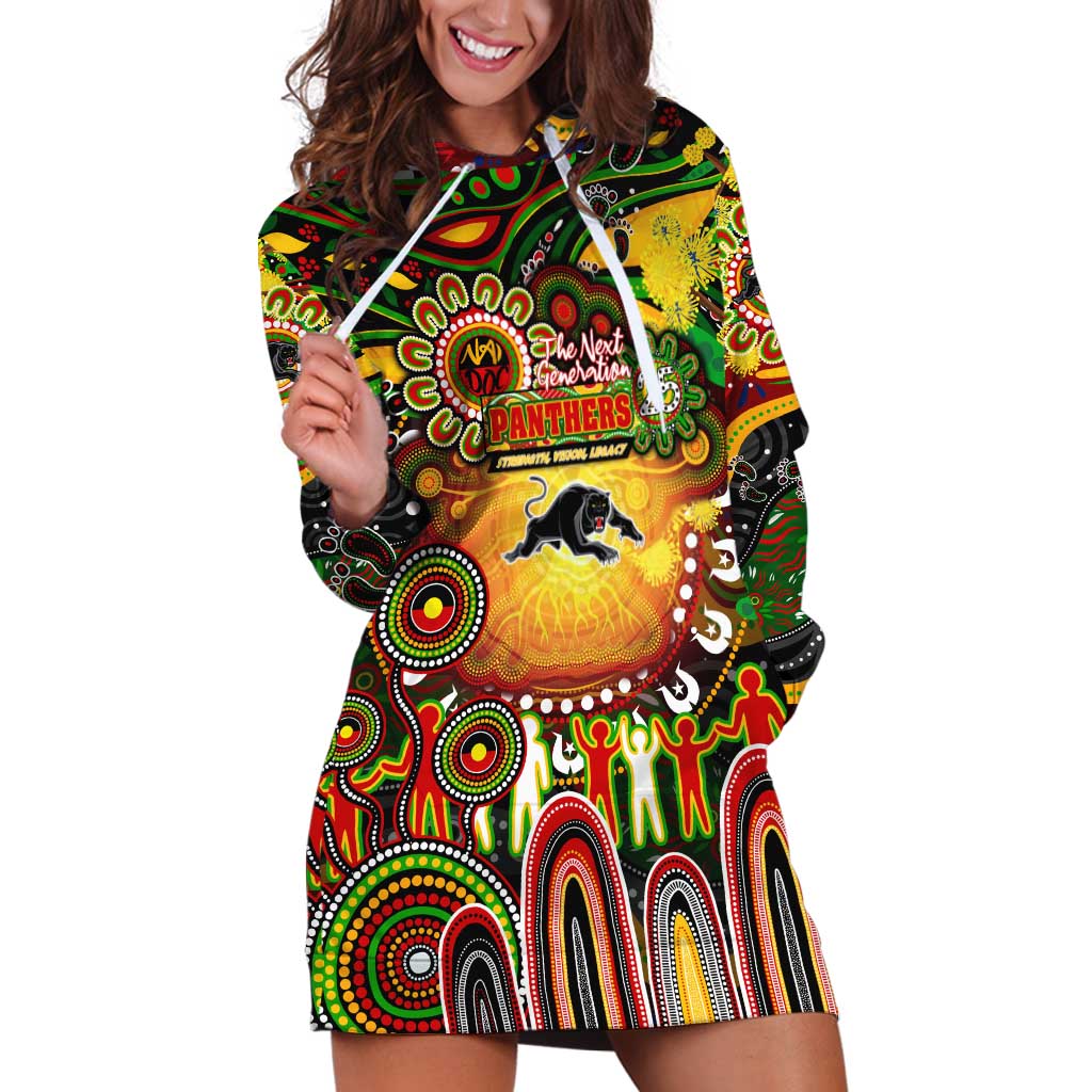 Personalised NAIDOC Week 2025 Panthers Rugby Hoodie Dress Aboriginal Dot Painting