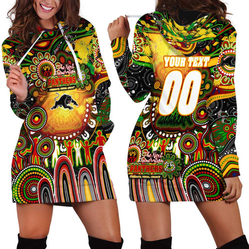 Personalised NAIDOC Week 2025 Panthers Rugby Hoodie Dress Aboriginal Dot Painting