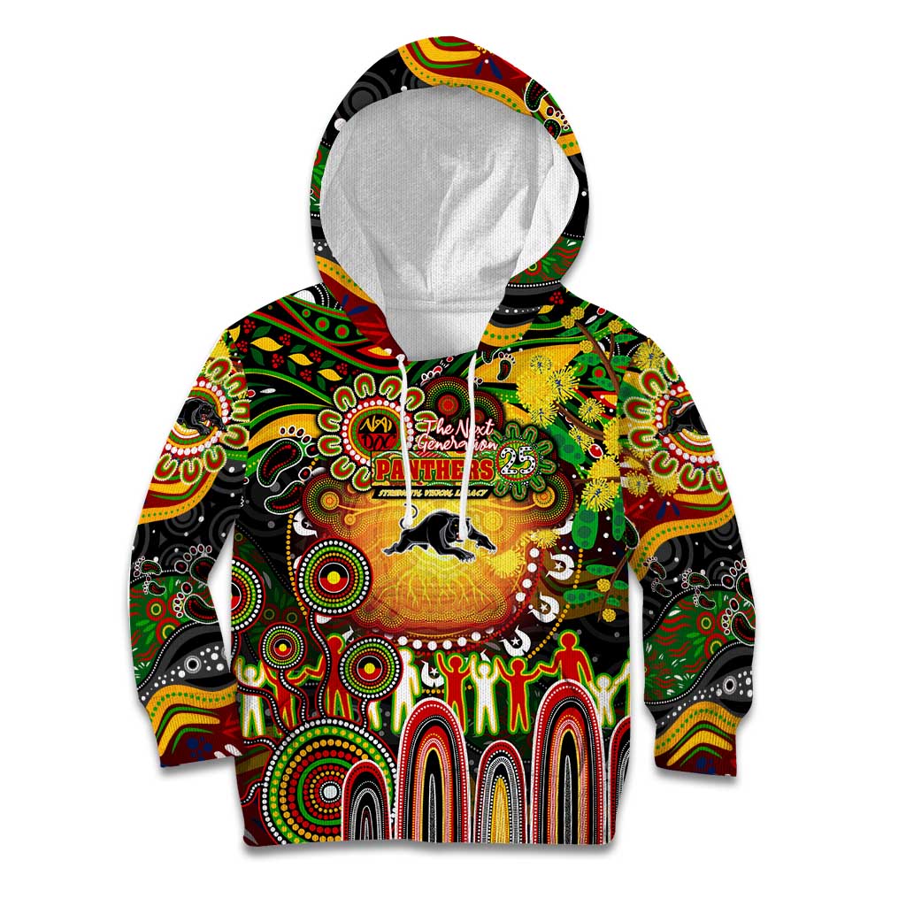 Personalised NAIDOC Week 2025 Panthers Rugby Kid Hoodie Aboriginal Dot Painting