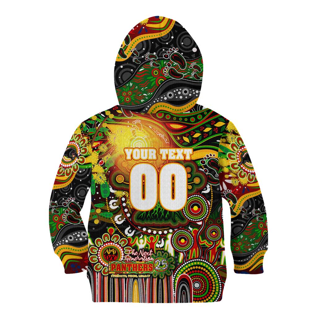 Personalised NAIDOC Week 2025 Panthers Rugby Kid Hoodie Aboriginal Dot Painting