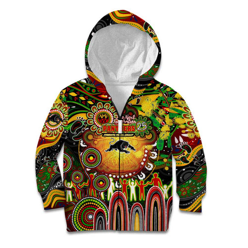 Personalised NAIDOC Week 2025 Panthers Rugby Kid Hoodie Aboriginal Dot Painting