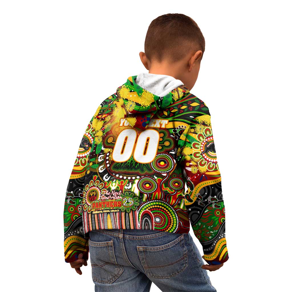Personalised NAIDOC Week 2025 Panthers Rugby Kid Hoodie Aboriginal Dot Painting