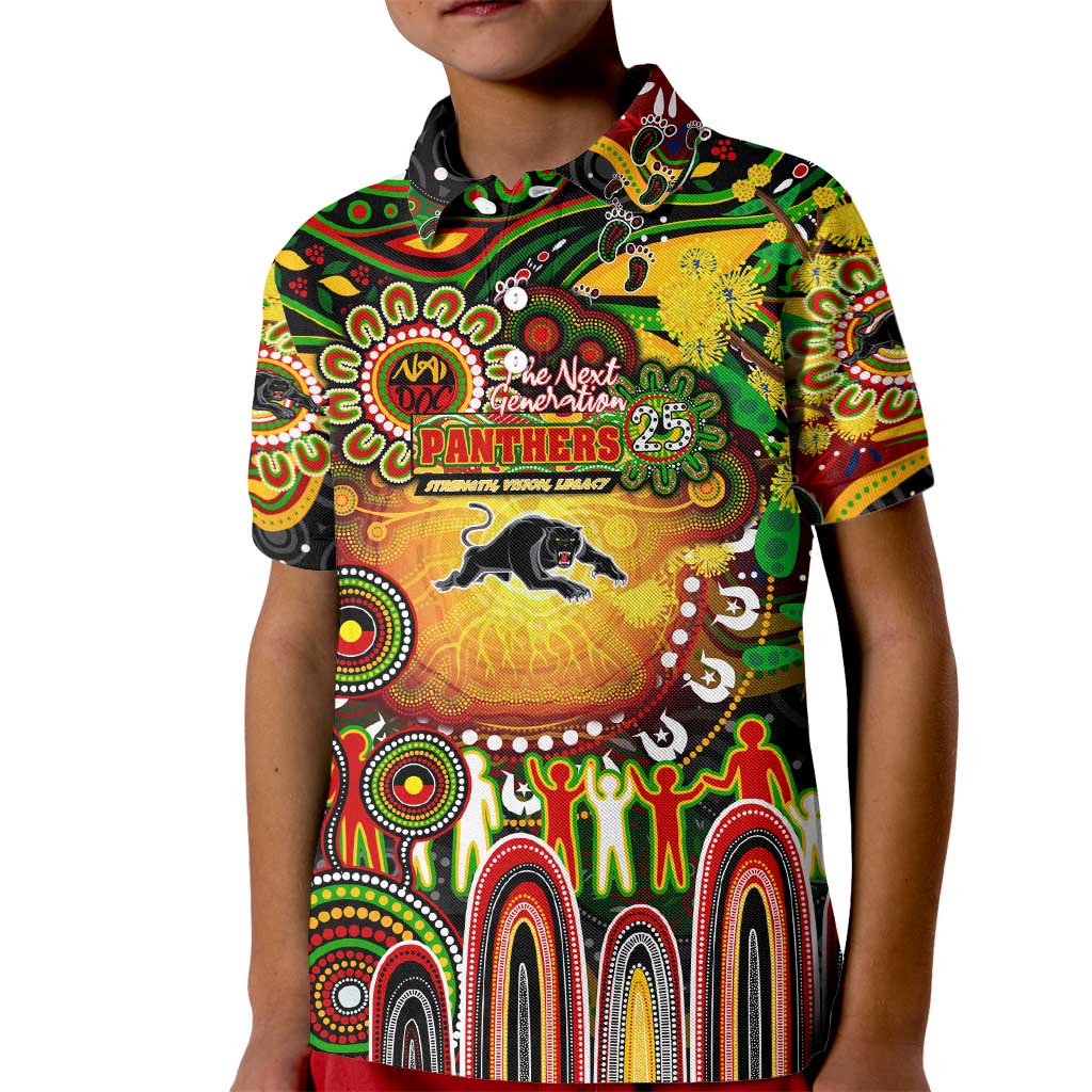 Personalised NAIDOC Week 2025 Panthers Rugby Kid Polo Shirt Aboriginal Dot Painting