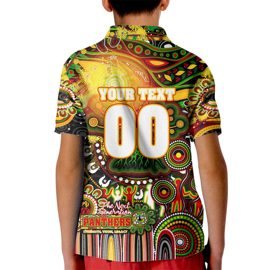 Personalised NAIDOC Week 2025 Panthers Rugby Kid Polo Shirt Aboriginal Dot Painting