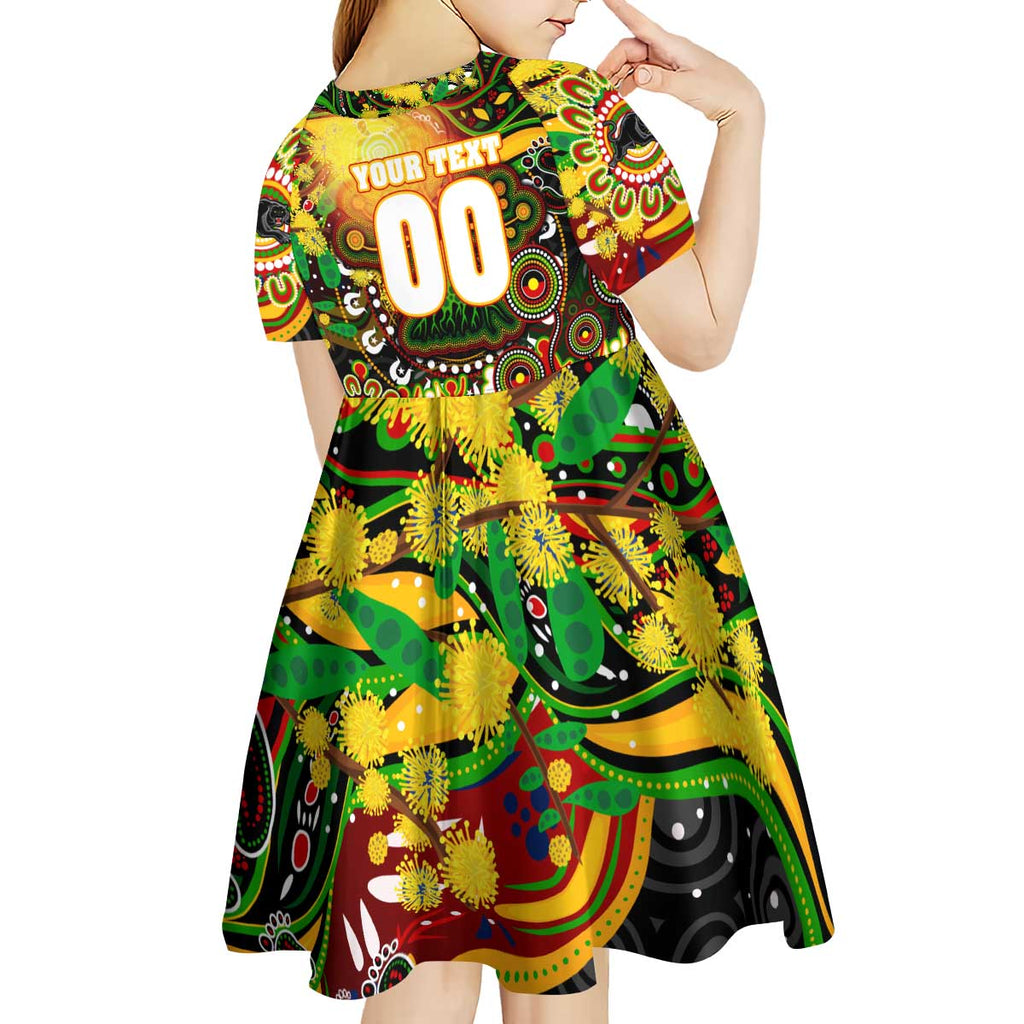 Personalised NAIDOC Week 2025 Panthers Rugby Kid Short Sleeve Dress Aboriginal Dot Painting