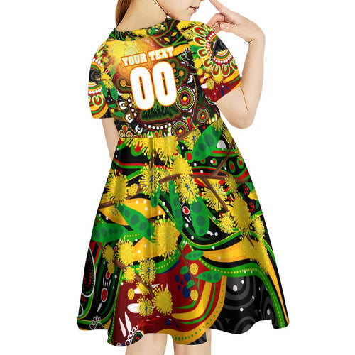Personalised NAIDOC Week 2025 Panthers Rugby Kid Short Sleeve Dress Aboriginal Dot Painting