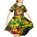 Personalised NAIDOC Week 2025 Panthers Rugby Kid Short Sleeve Dress Aboriginal Dot Painting