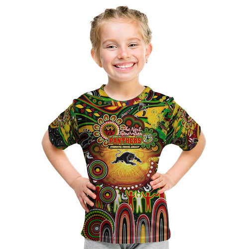 Personalised NAIDOC Week 2025 Panthers Rugby Kid T Shirt Aboriginal Dot Painting