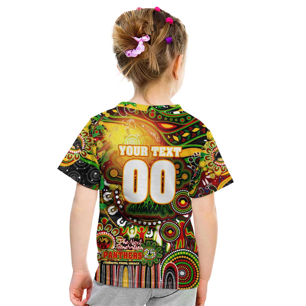 Personalised NAIDOC Week 2025 Panthers Rugby Kid T Shirt Aboriginal Dot Painting