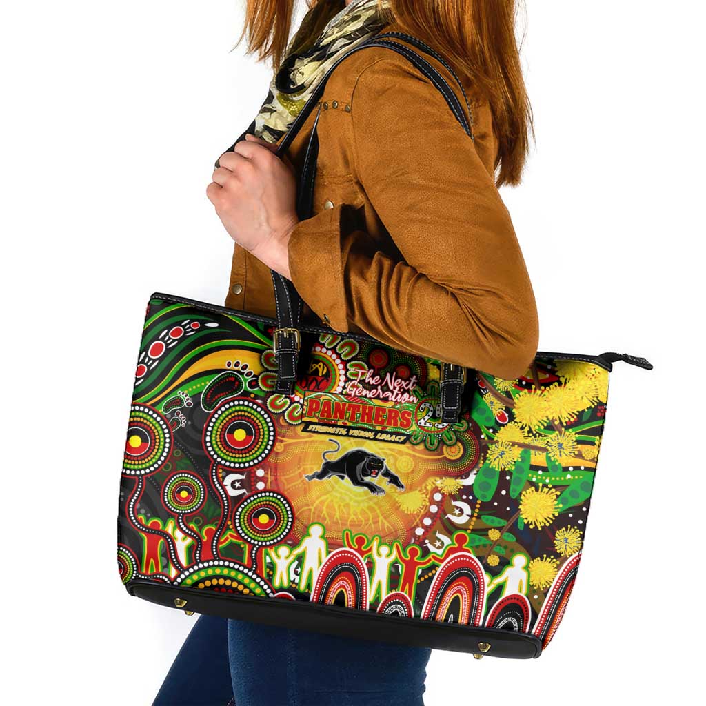 NAIDOC Week 2025 Panthers Rugby Leather Tote Bag Aboriginal Dot Painting