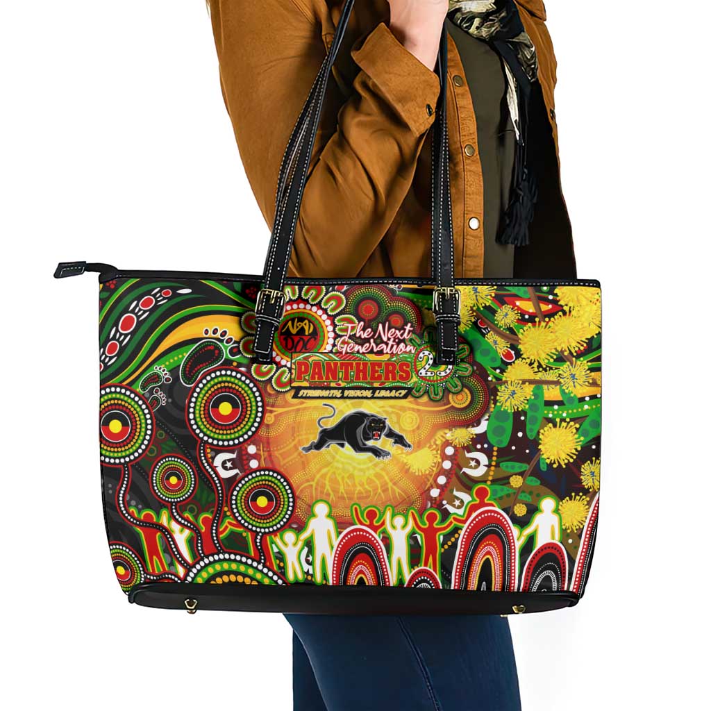 NAIDOC Week 2025 Panthers Rugby Leather Tote Bag Aboriginal Dot Painting