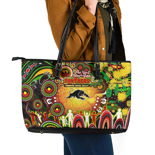 NAIDOC Week 2025 Panthers Rugby Leather Tote Bag Aboriginal Dot Painting